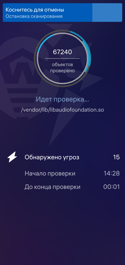 Рисунок 18: Остановка проверки