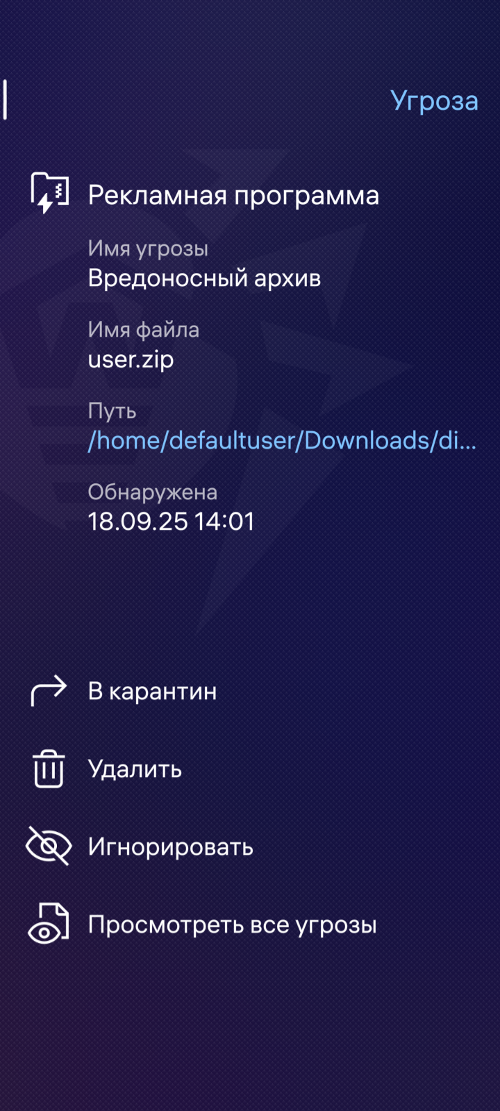 Рисунок 20: Информация об угрозе