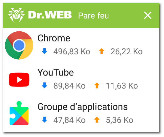Figure 26 : Liste des applications utilisant les connexions Internet