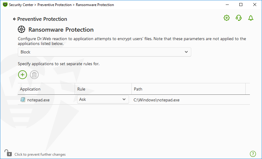Figure 59. Excluding from Ransomware protection scanning