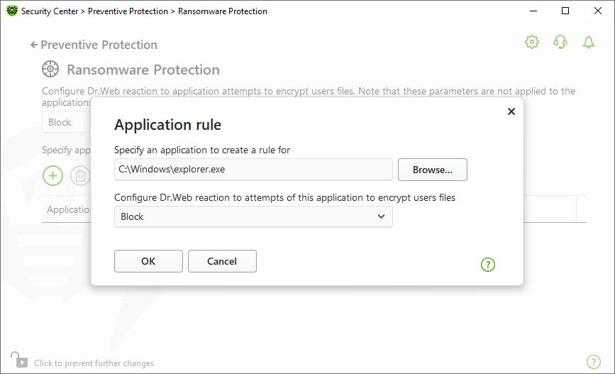 Figure 60. Selecting a rule for a certain application