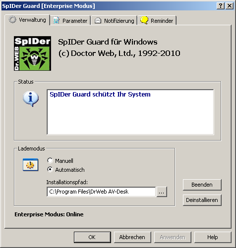 Антивирусный сторож SpIDer Guard® для Windows XP