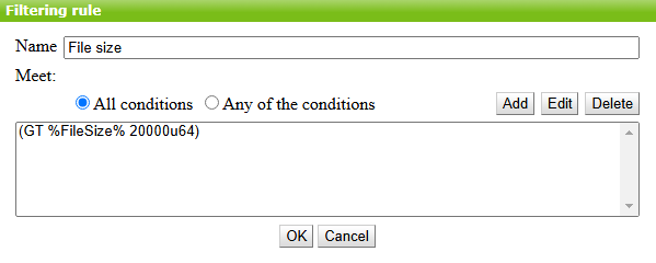 Figure 11. Example of the file size filtering rule Figure 11. Example of the file size filtering rule
