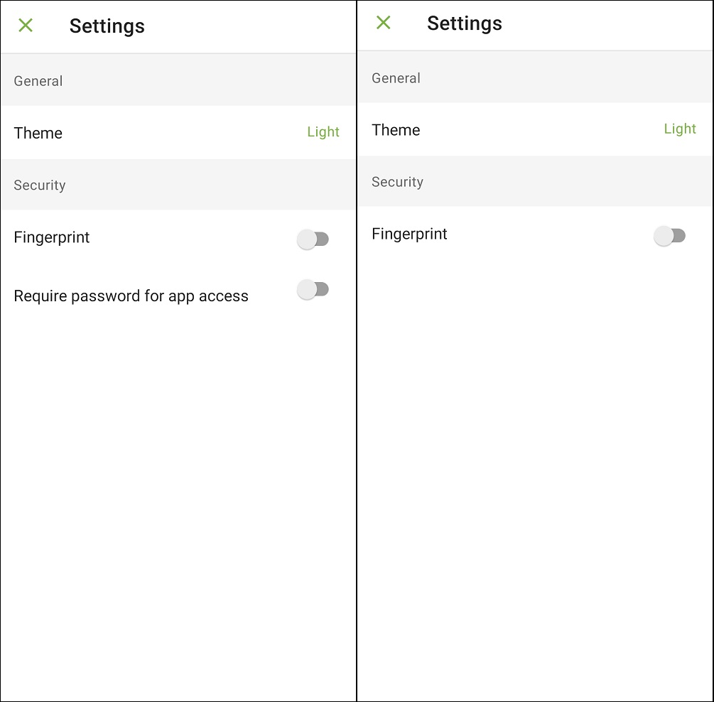 Figure 4: Device settings for the family manager (left) and family member (right)