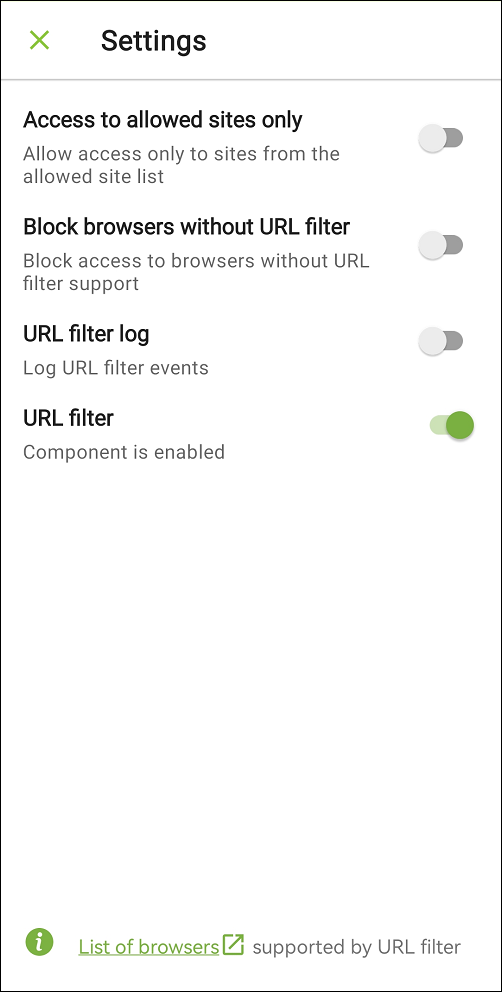Figure 18: URL filter settings