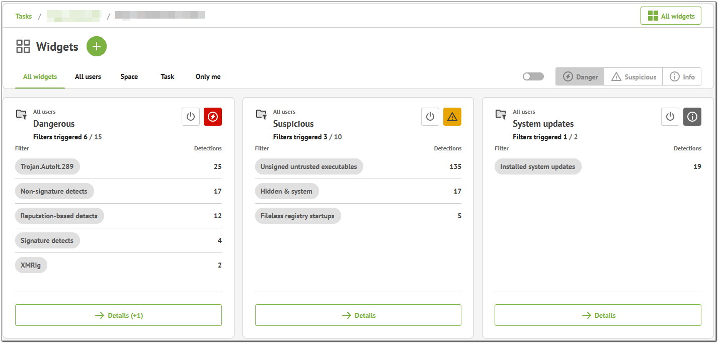 Figure 18. Analyzing a report using widgets