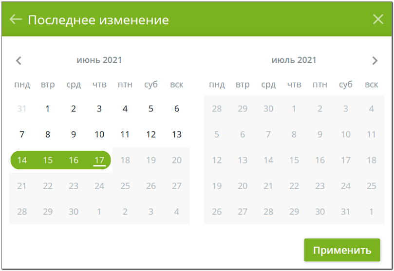 Рисунок 1. Фильтрация по периоду