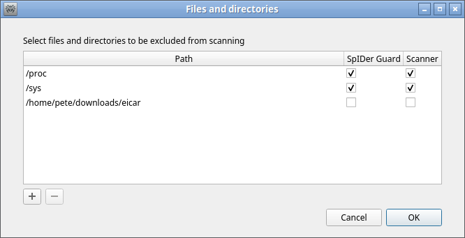 Figure 44. Configuring file and directory exclusions