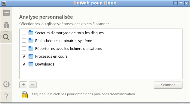 Figure 10. Liste des objets pour le scan personnalisé