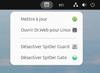 Menu contextuel de l’indicateur de Dr.Web Desktop Security Suite