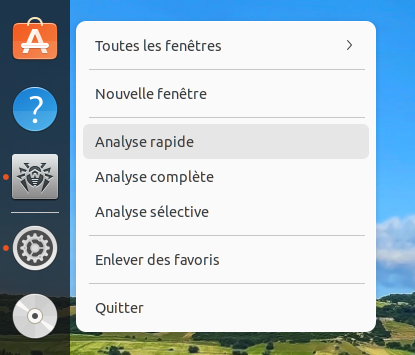 Menu contextuel de Dr.Web Desktop Security Suite de la barre de tâches