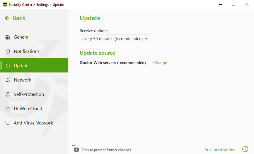 Figure 30. Update settings