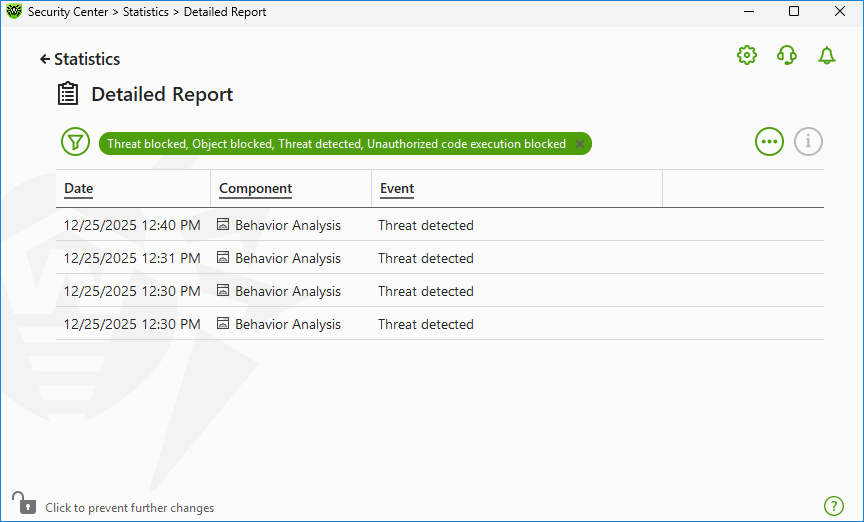 Figure 62. Statistics on threats window
