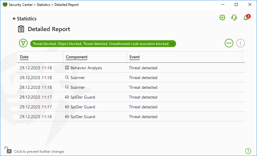 Figure 90. Statistics on threats window